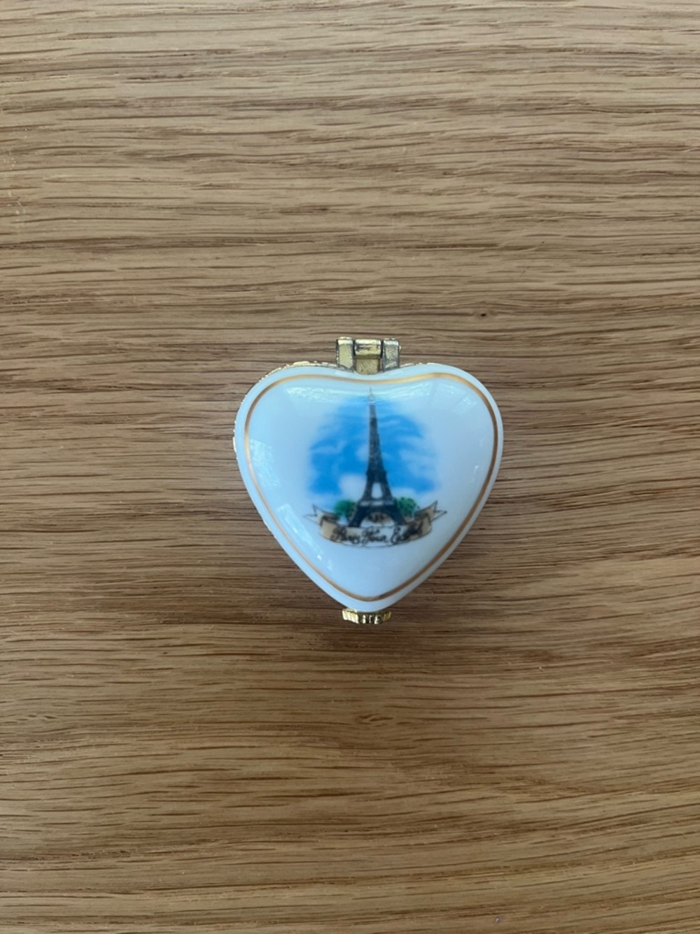 Heart Shaped Porcelain Trinket Box with Eiffel Tower